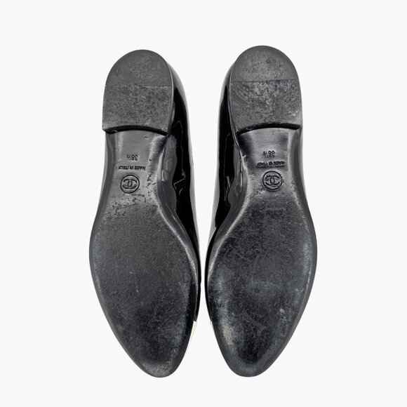Chanel Cap Toe CC Ballet Flats Size 38.5 US 7.5-8 Black Patent Two Tone Shoes - Picture 14 of 16
